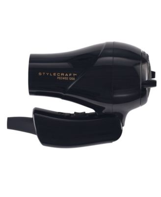 Peewee 1200 Folding Handle Dual Voltage Compact Travel Hair Dryer with Nozzle, Diffuser, and Travel Bag