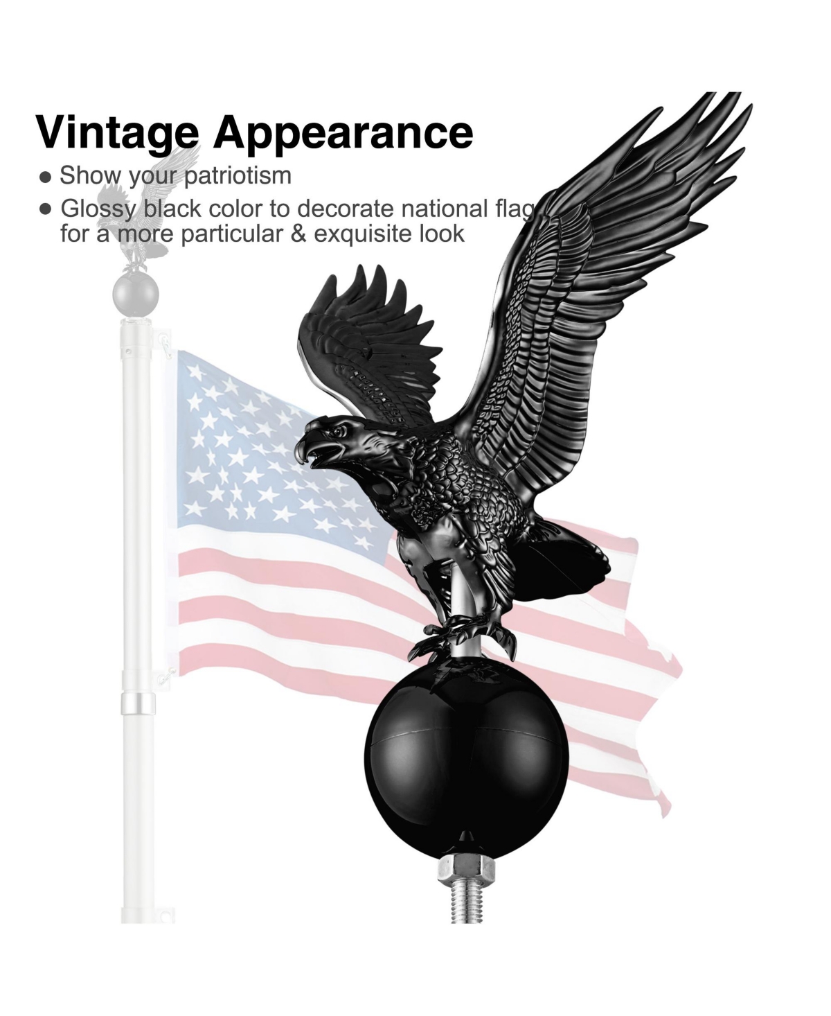 Yescom 25Ft Telescopic Aluminum Flag Pole Kit with Ball & Eagle Topper Final Us Flag Beside House Outdoor Camping, Black - Sliver+black