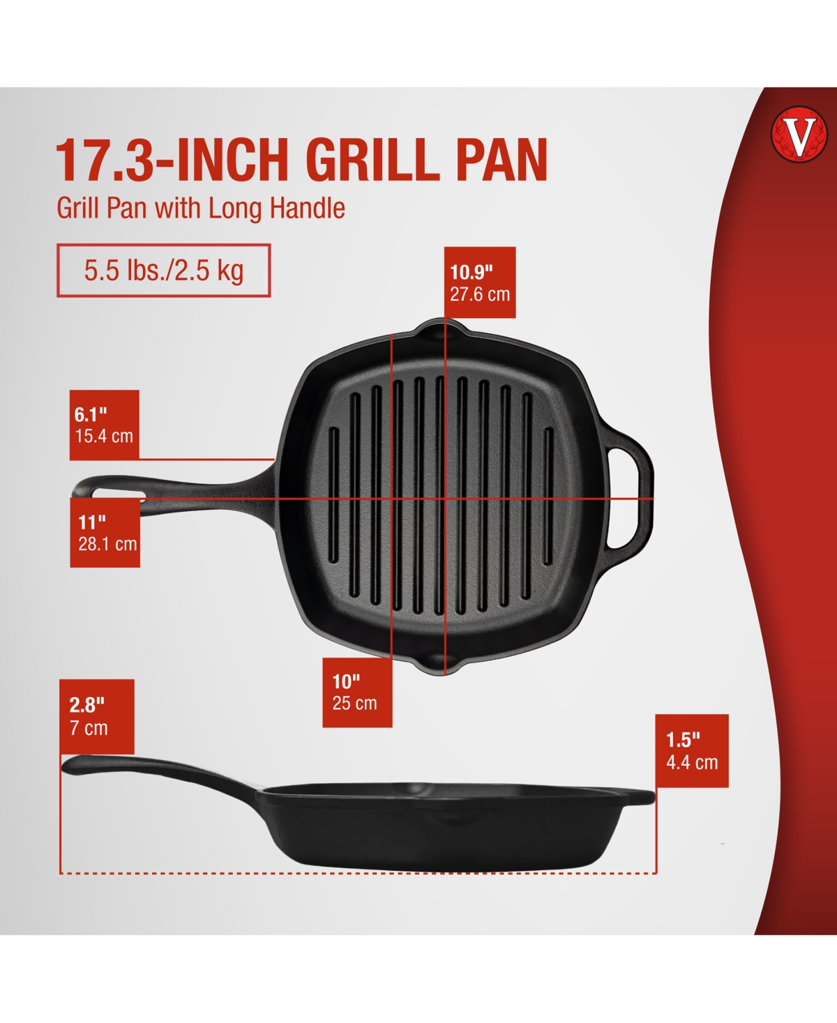 Victoria 10" Cast Iron Deep Grill Pan