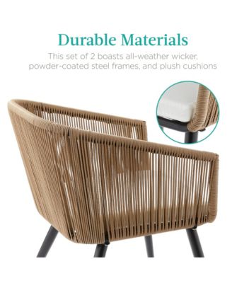 Set of 2 Indoor Outdoor Patio Dining Chairs Woven Wicker Seating Set 250lb Capacity