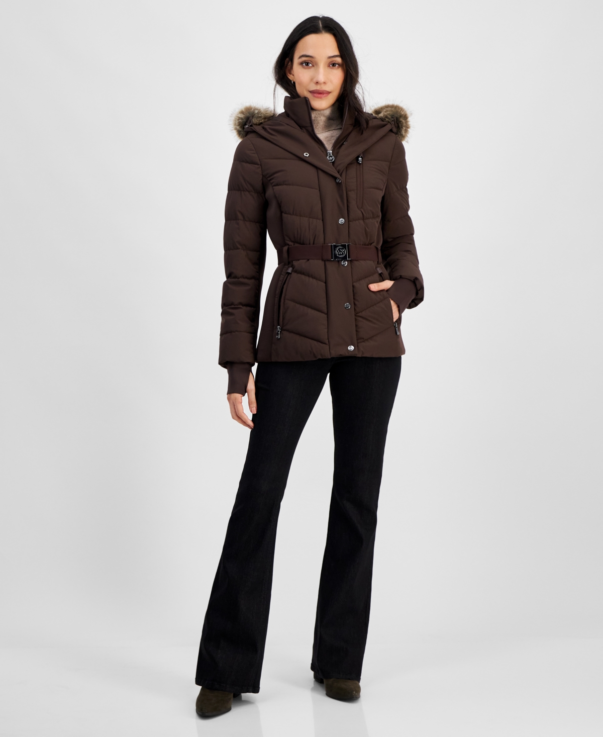 Michael Michael Kors Womens Detail Back Hooded Puffer Coat, Created for Macys