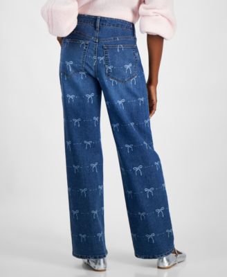 And Now This Women's Bow-Print Straight-Leg Jeans, Exclusively for Macy's