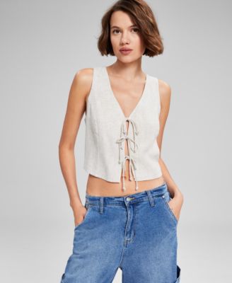 And Now This - Women's V-Neck Tie-Front Sleeveless Top