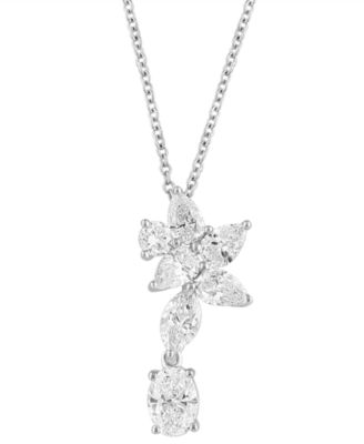 EFFY Collection - Lab Grown Diamond Mixed-Cut Floral Motif 18" Pendant Necklace (1-7/8 ct. t.w.) in 14k White Gold