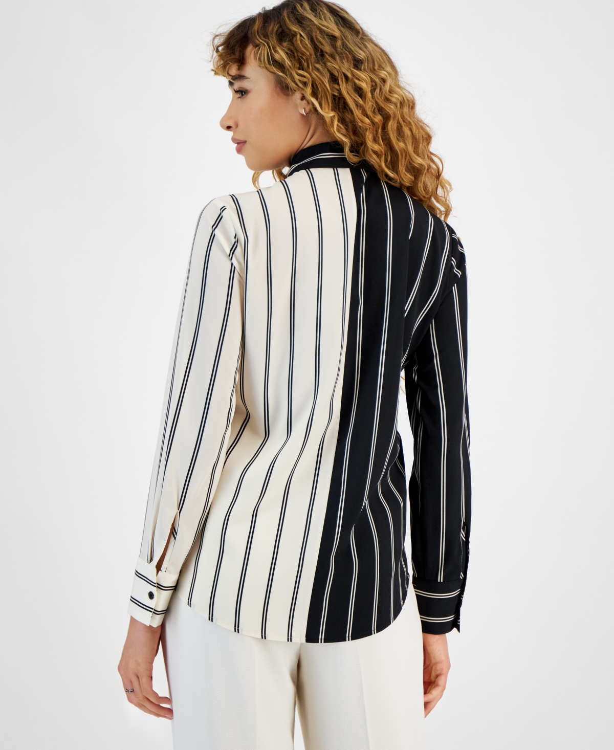 Bar Iii Women's Striped Button-Front Blouse, Created for Macy's -bar White