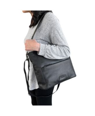 Ladies Large Leather Multi Zip Pocket Hobo Shoulder Bag