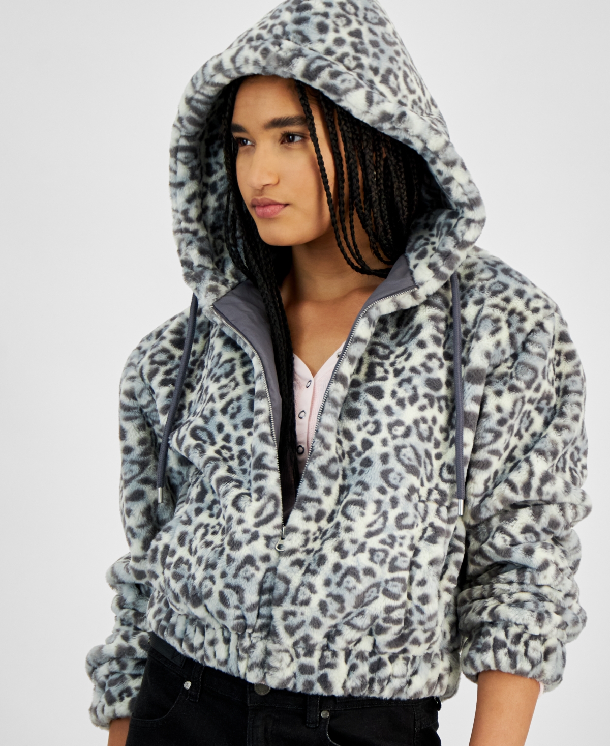 Planet Heart Juniors' Faux-Fur Cozy Zip-Front Jacket