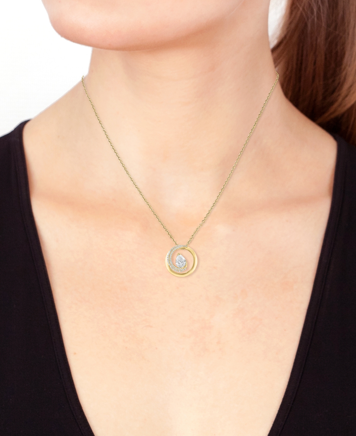EFFY COLLECTION EFFY LAB GROWN DIAMOND PEAR & ROUND SWIRL CIRCLE 18" PENDANT NECKLACE (1-3/4 CT. T.W.) IN 14K GOLD 