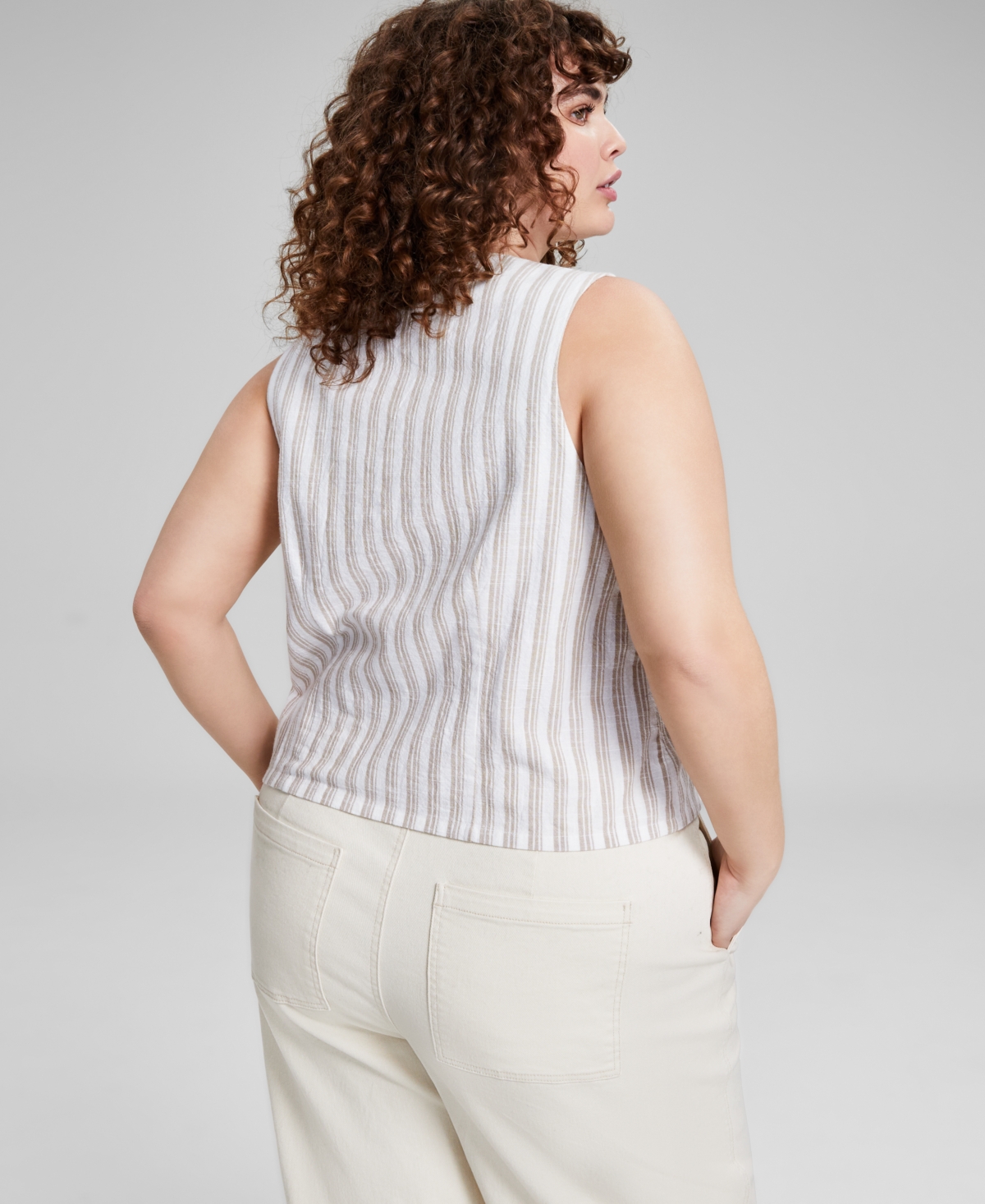And Now This Trendy Plus Size Linen-Blend Striped Vest, Exclusively at Macy's