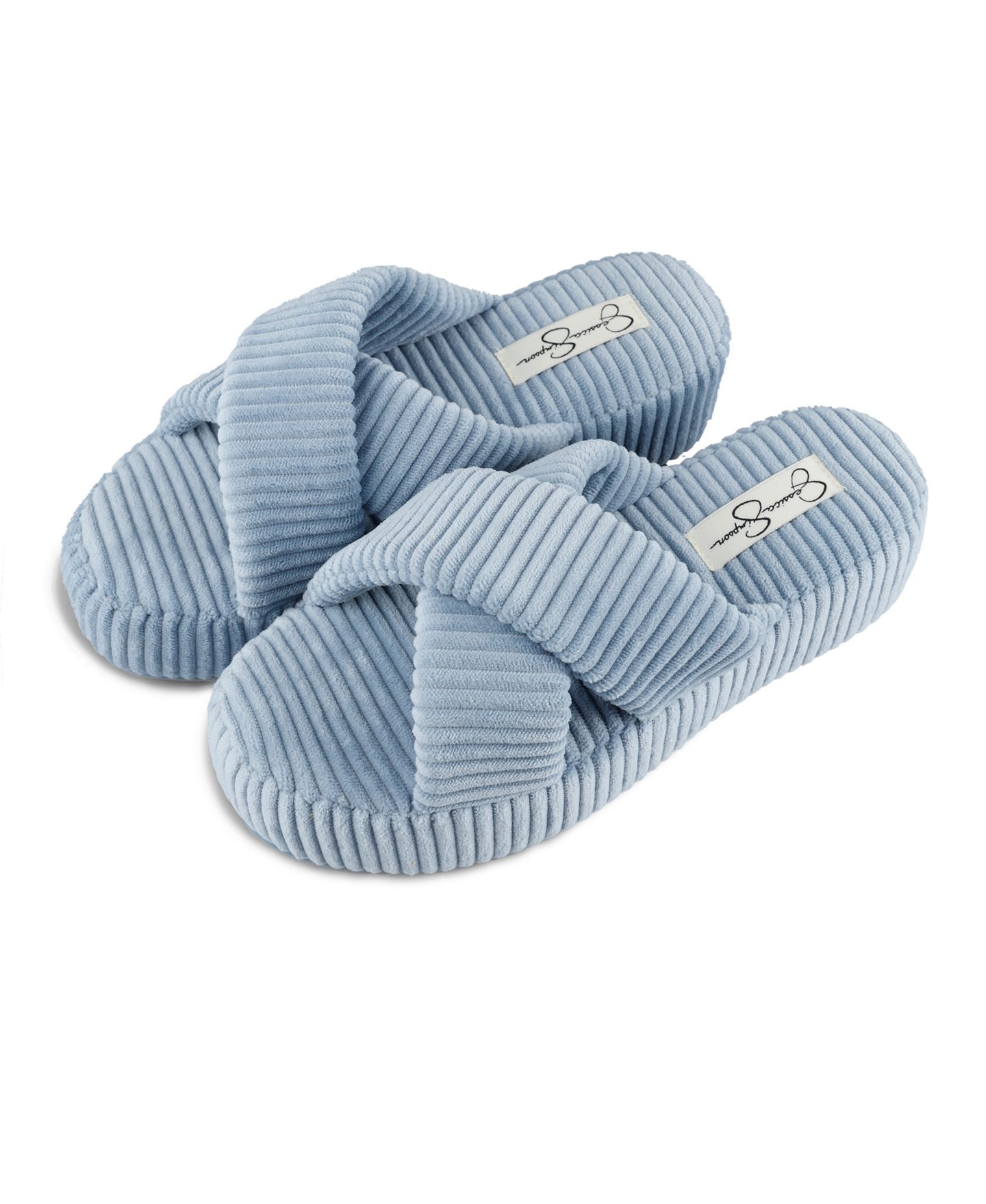 Женские тапочки Jessica Simpson Ribbed Terry Cross Band Slide Platform Slipper, цвет: Синий — фото 4