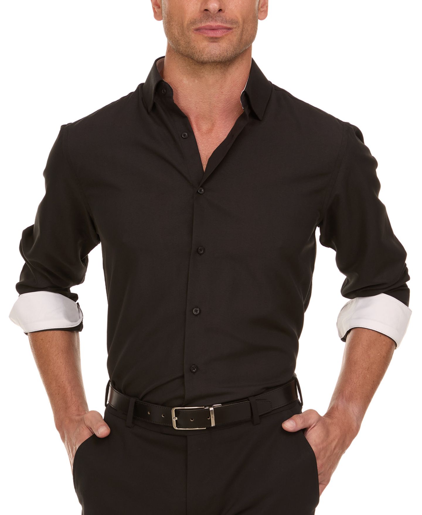 Мужская рубашка Nicole Miller Slim-Fit Dress Shirt, цвет: Чёрный — фото 2