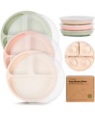 KeaBabies 3-Pack Prep Suction Plates with Lids 100 Silicone Baby Plates with Lid Bpa-Free Kids Divided Toddler Plates - Macaron 22$
