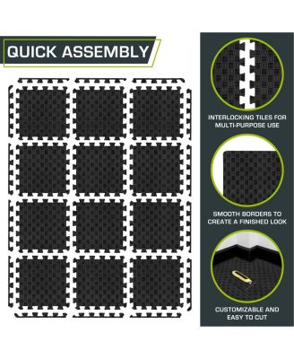 Checkered Puzzle Exercise Mat 12 x 12 1/2-in, Black, 12 Sq Ft - 12 Tiles