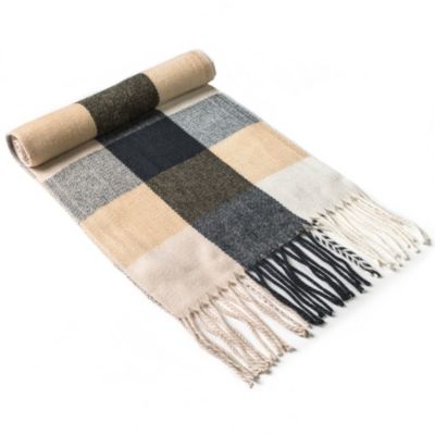 Men's Scarf Soft Knit Winter Scarves Plaid Striped or Solid Neck Covering Long Warm Stylish