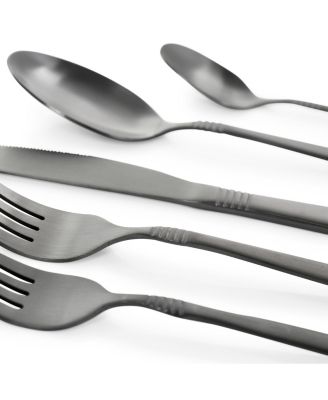 Cravat 20 Piece Flatware Utensil Set, Stainless Steel Silverware Metal Service for 4 in Matte Black