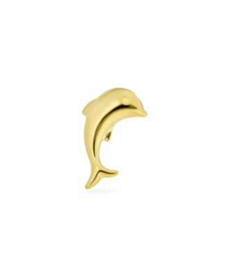 Tiny Mini Minimalist Nautical Tropical Ocean Marine Life 14K Yellow Gold Dolphins Cartilage Ear Lobe Piercing 1 Piece Stud Earring  Safety Screw back