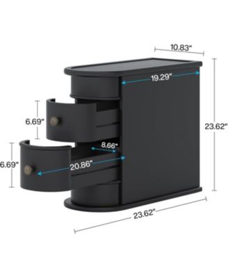 End Table with 2 Drawers, Sofa Side Table with Storage, No Assembly Required, Closed Back, Slim Nightstand Vintage Wood Bedside Table