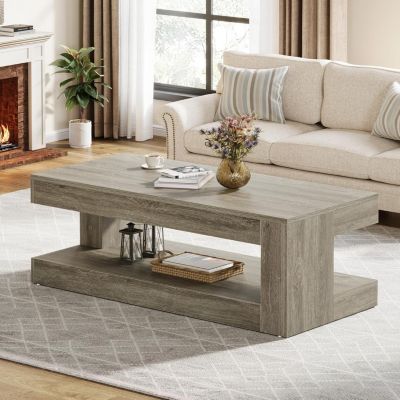 Coffee Table for Living Room, 47.24-Inch Farmhouse 2-Tier Accent Center Tea, Elegant Grey
