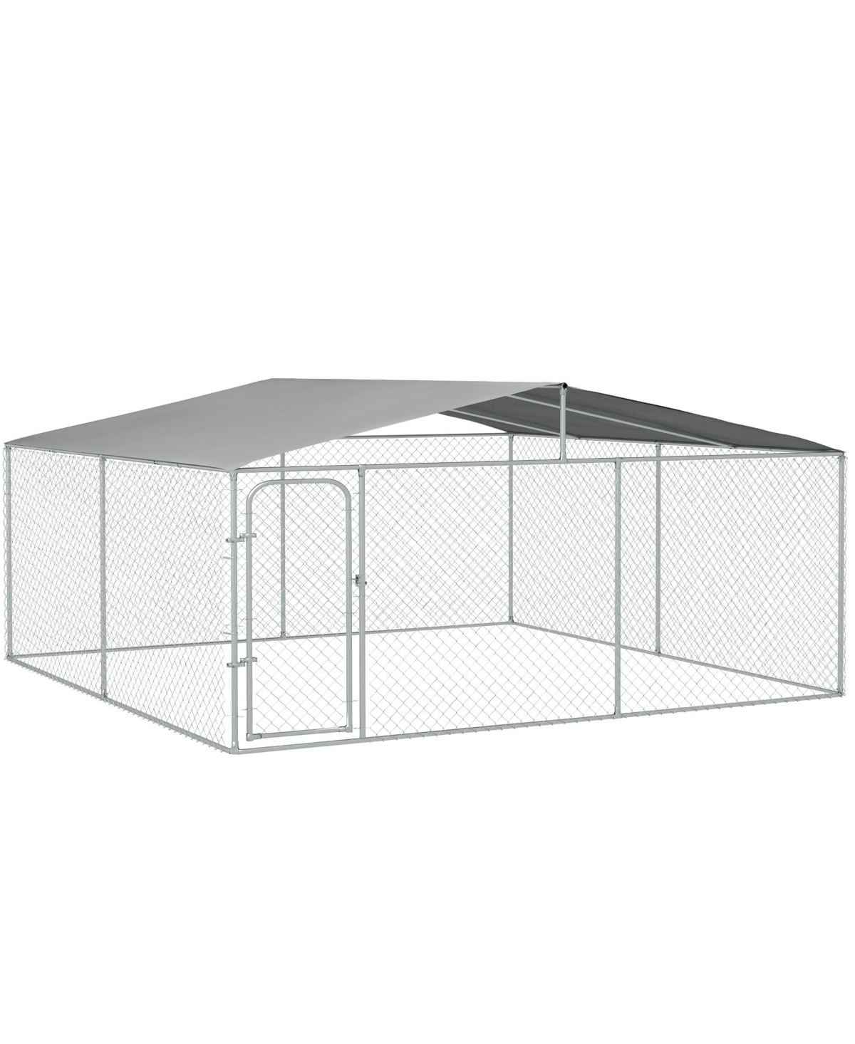 Dog Kennel Outdoor Dog Run w/ Canopy, 15' x 15' x 7.5' - Silver