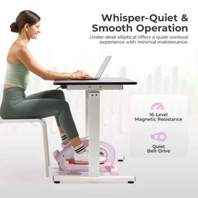 Smart Pink Under-Desk Elliptical Trainer, Mini Pedal Exerciser with Bluetooth Link to Free SunnyFit App