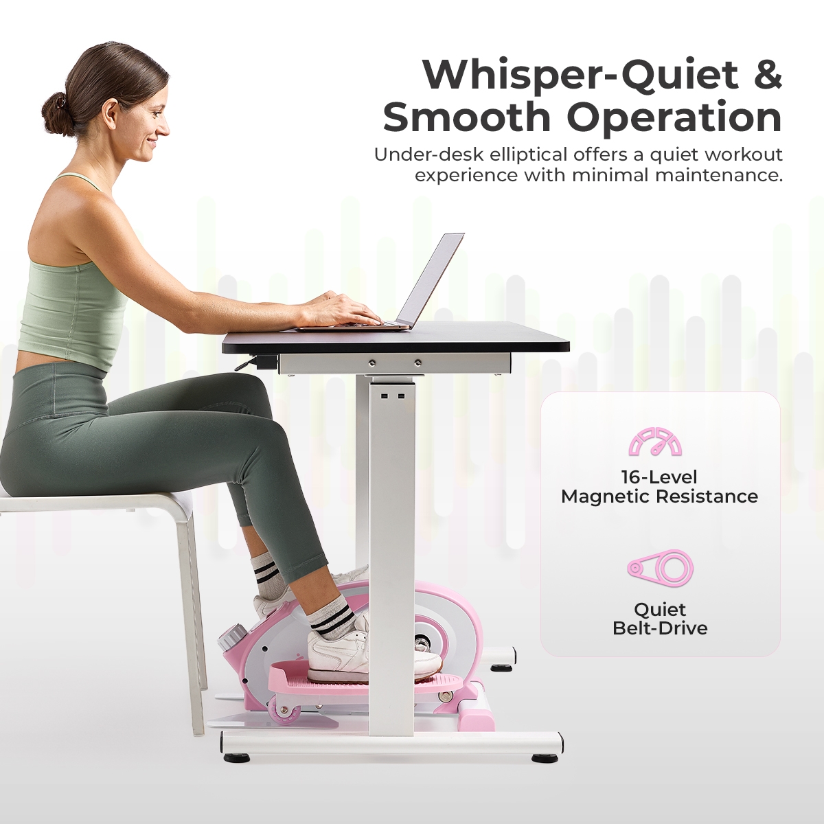 Sunny Health & Fitness SmartUnder-Desk Elliptical Trainer, Mini Pedal Exerciser for Home/Office Workout, Portable Machine for Seniors Training