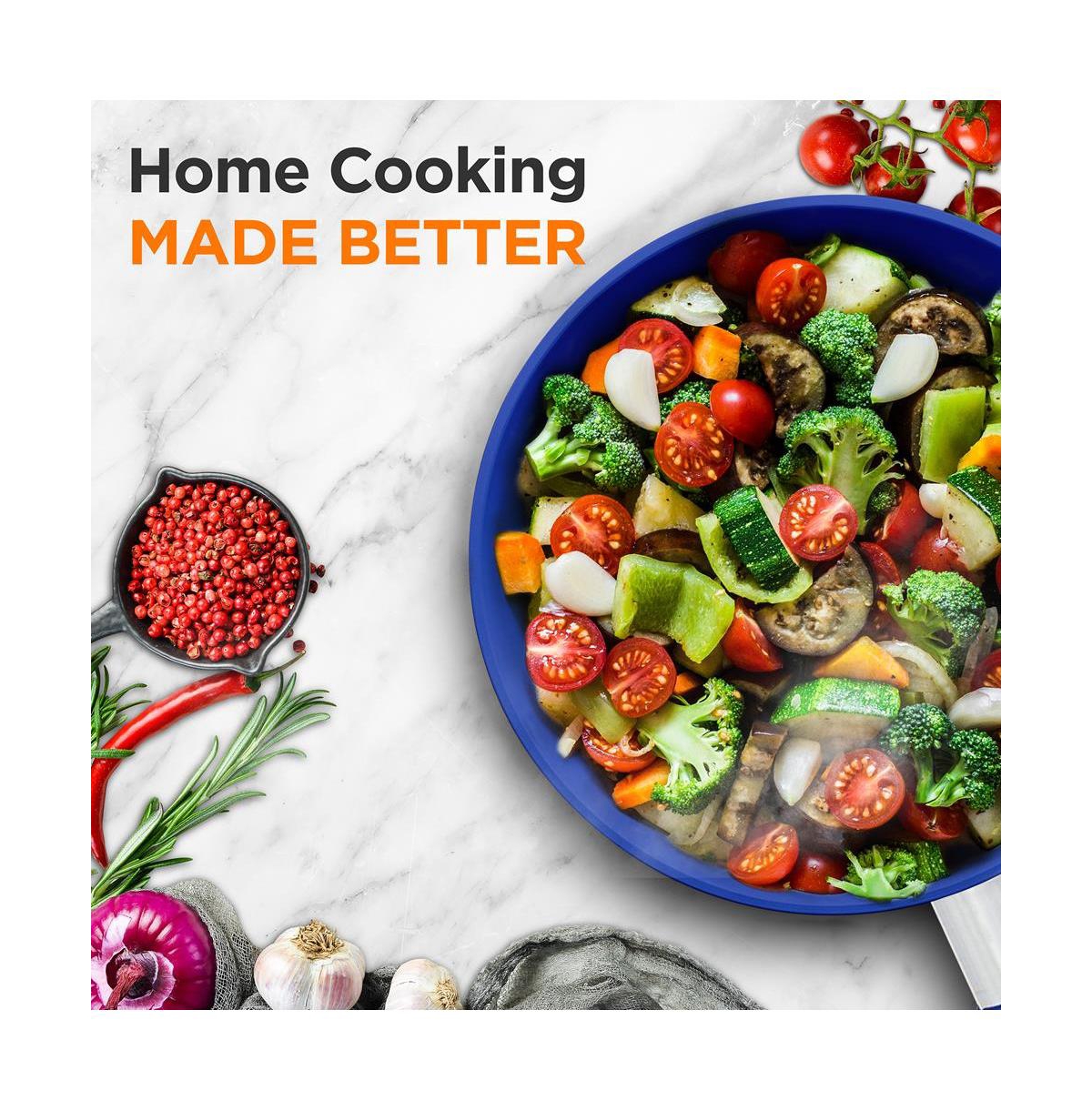 NutriChef 12'' Large Fry Pan with Lid - Non-stick Pan with Silicone Handle, Ceramic Coating Inside