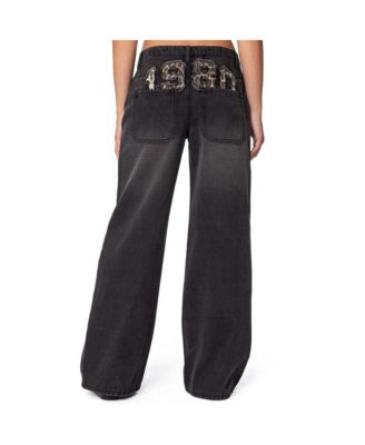 Edikted Womens 1980 Leopard Patch Low Rise Jeans - Macy's