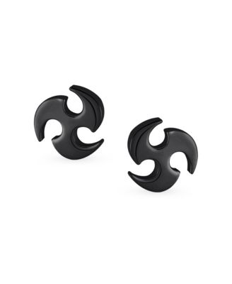 Tribal Star Swirl Stud Earrings Silver Black Stainless Steel