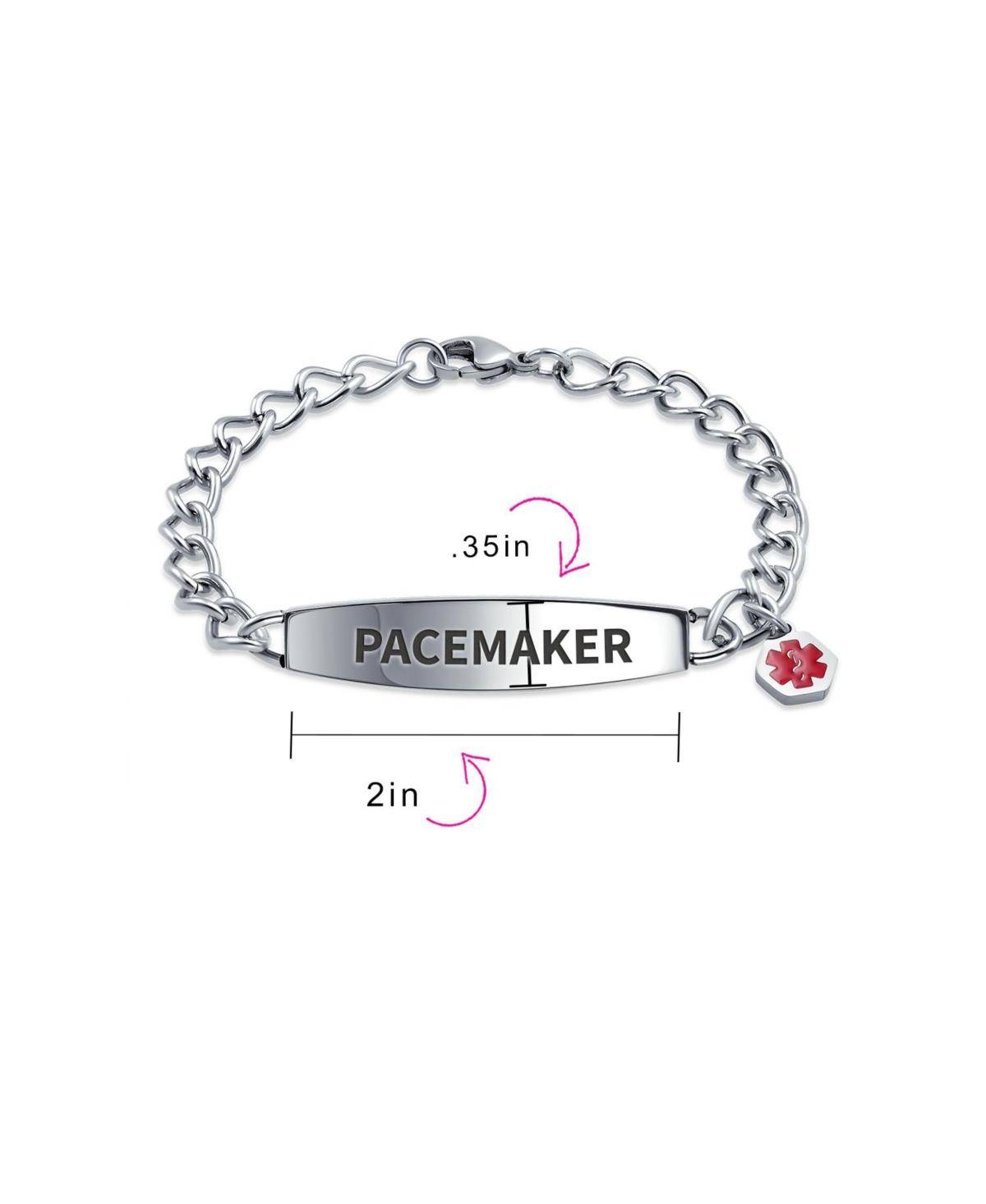 Bling Jewelry Pacemaker Medical Identification Id Bracelet Miami Cuban Link Chain For Women Stainless Steel