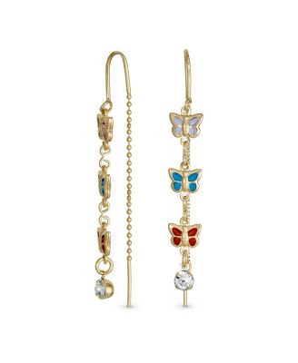Delicate Pastel Crystal Dangle Earrings with Butterfly Threader 18K Gold Plated
