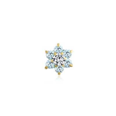 Tiny Aqua Blue Cubic Zirconia Flower Helix Cartilage Ear Lobe Piercing Daith CZ 1 Piece Stud Earring For Women 14K Gold Screw back