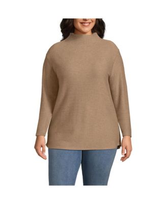 Plus Size Cable Ottoman Relaxed Long Sleeve Funnel Neck Tunic