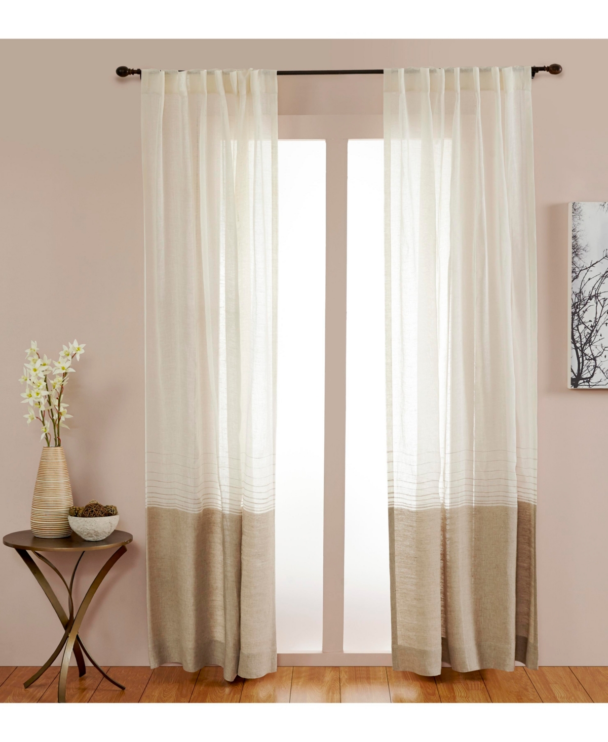 Retro Linen Sheer Curtain Panel - Rod Pocket and Hidden Back Tabs - Ivory-natural