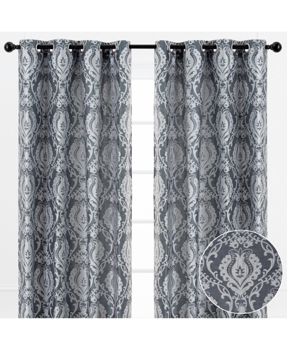 Premium Damask Pattern Luxury Beige Curtains - 84 Inch Panels with Grommets - for Living Room Windows Bedroom Kitchen Dining - Elegant Jacqua