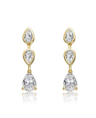 Sterling Silver 14k Gold Plated Cubic Zirconia Three-Stone Pear Drop Earrings