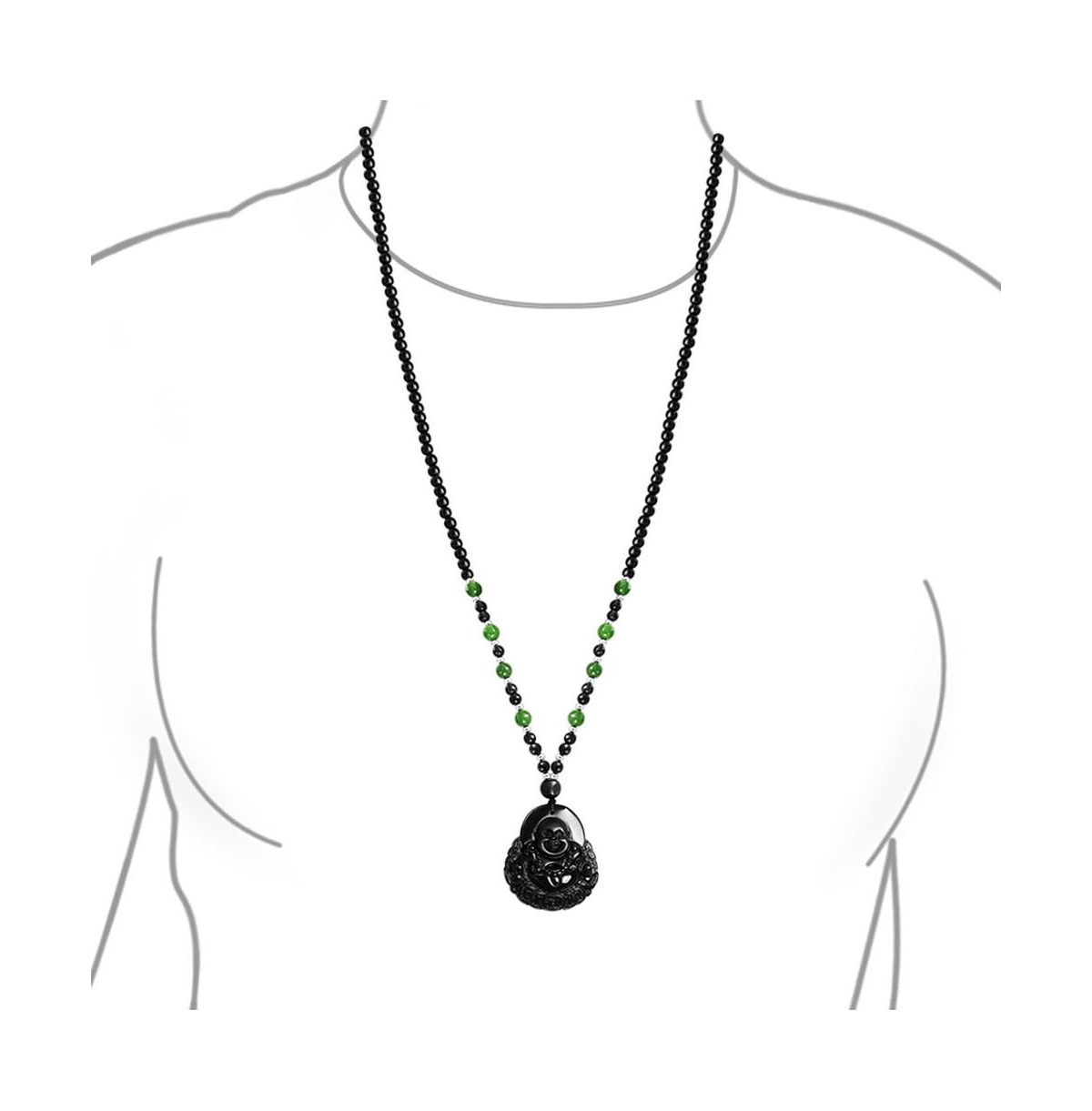 Bling Jewelry Yogi Amulet MalaBlack Bead Carved Long Large Boho Fashion Statement Thai Spiritual Buddha Pendant Necklace For Women For Men - Gr