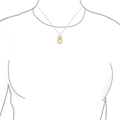 Two Tone Bird Animal Wise Graduate Dangling Owl Pendant Necklace Dangle Earrings Jewelry Set Yellow 14k Gold Plated .925 Sterling Silver