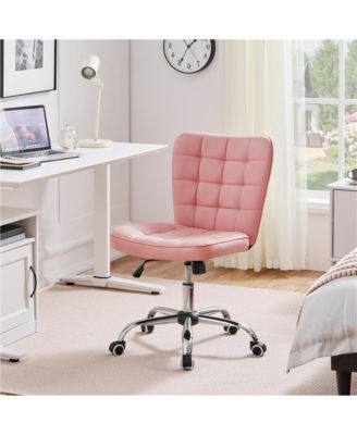 Modern Tufted Armless Desk Chair with Chrome-finish Metal Base, Rolling Wheels, Adjustable Seat Heigh