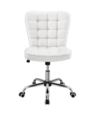 Modern Tufted Armless Desk Chair with Chrome-finish Metal Base, Rolling Wheels, Adjustable Seat Heigh
