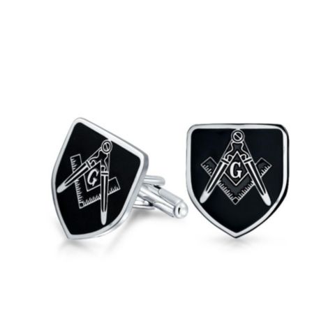 Мужские запонки Bling Jewelry Freemasons Compass Shield Masonic Cufflinks Black Two Tone Stainless Steel, цвет: Чёрный