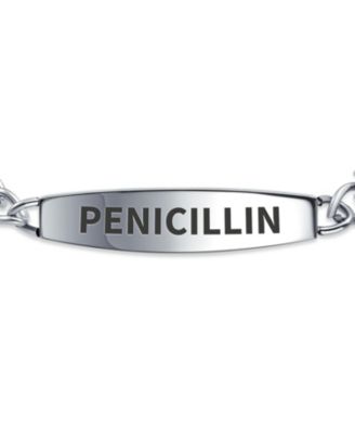 Penicillin Medical Identification ID Bracelet Miami Cuban Link Chain Stainless Steel 7.5 Inch