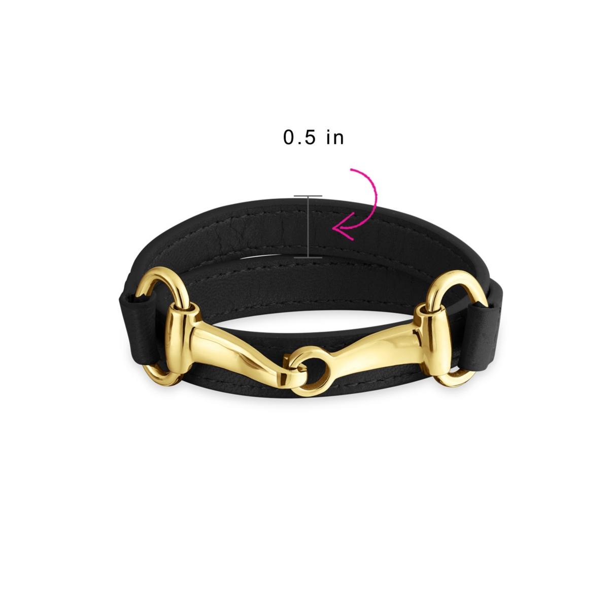 Bling Jewelry Fashion Black Leather Equestrian Snaffle Horse Bit Double Layer Wrap Bracelet For Women Gold Tone Stainless Steel - Black gold-tone