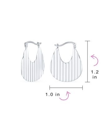 Geometric Modern Lightweight Oval Metal Ribbed Stripe Texture Medium Hoop Earrings .925 Sterling Silver 1 Inch Diameter