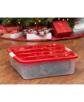 33 Qt. 3-pack Holiday Wreath Storage Container Box with Lid, Clear/Red