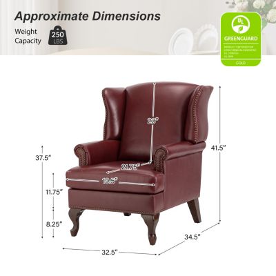 Helmuth Genuine Leather Wingback Armchair with Solid Wood Legs