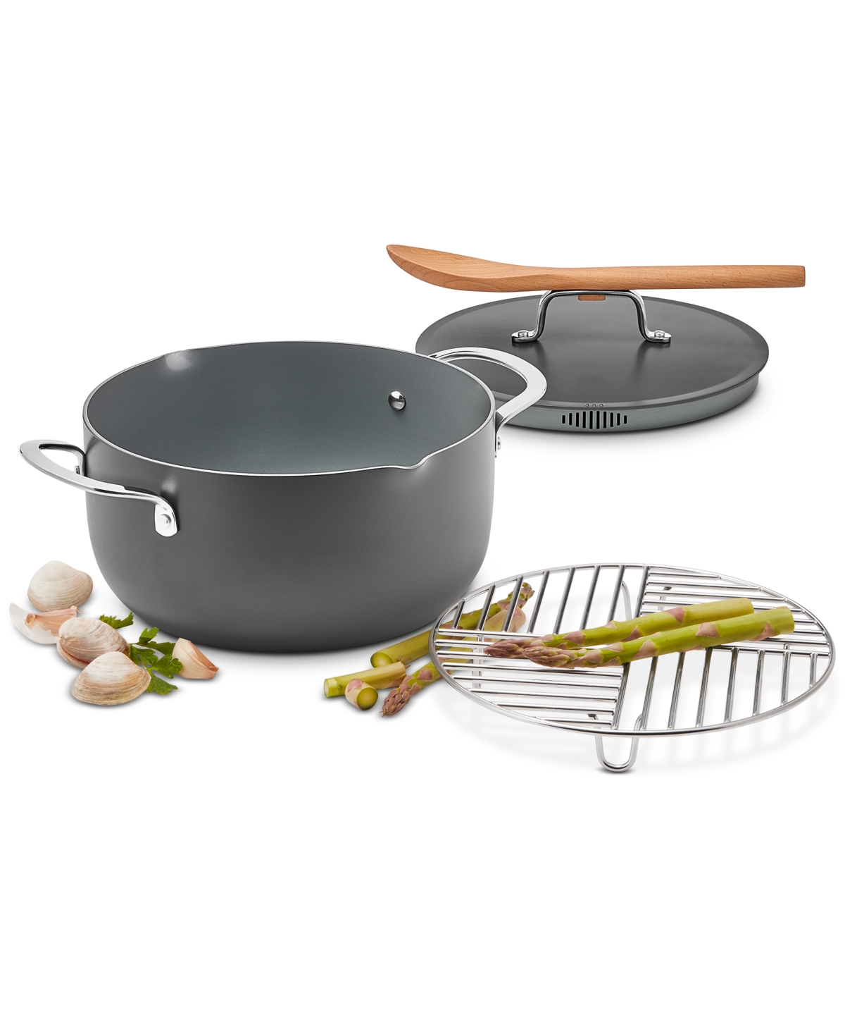 The Cellar 6-qt. Ceramic Nonstick Complete Stock Pot, Exclusively At Macy's In Charcoal