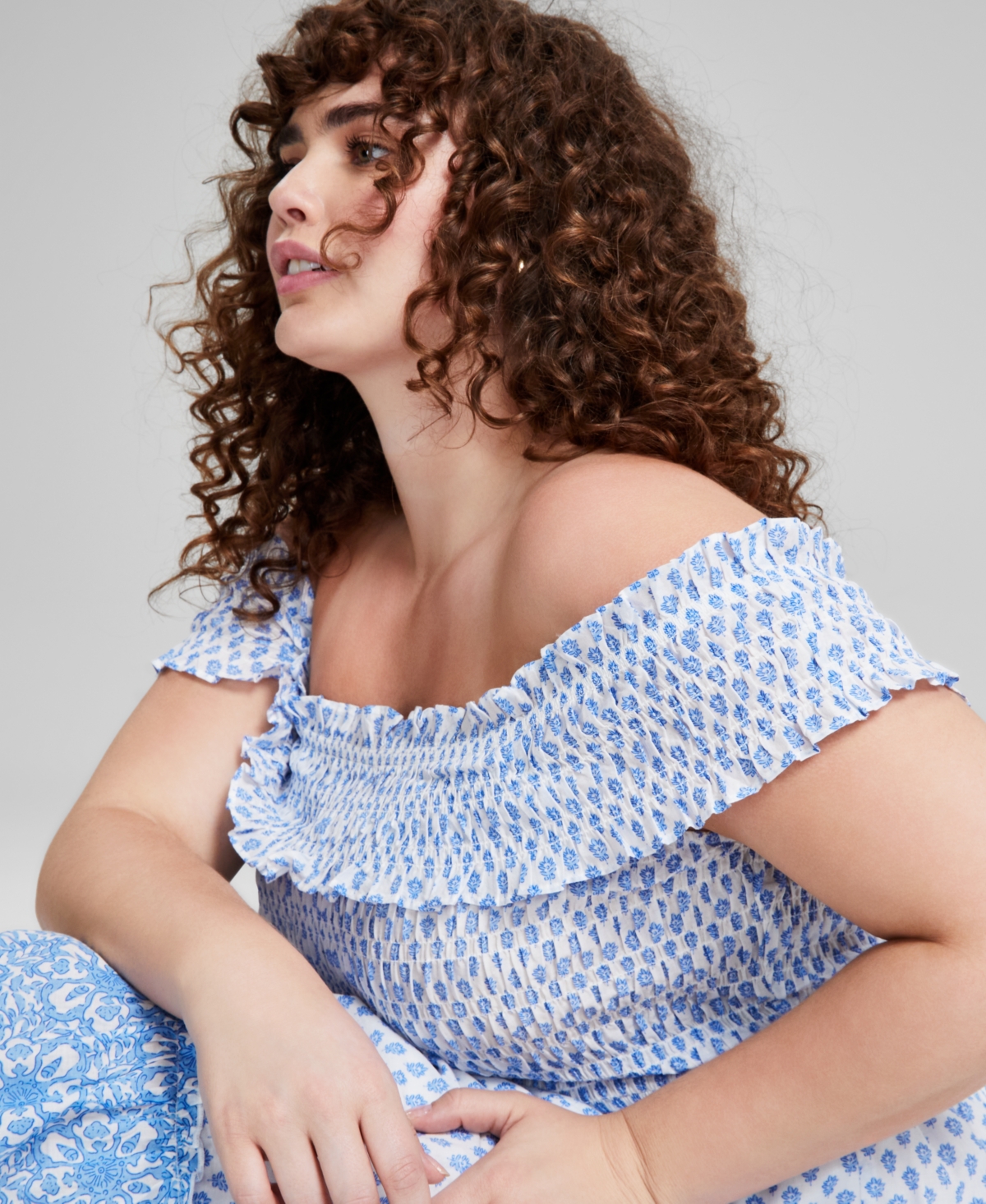 And Now This Trendy Plus Size Cotton Off-The-Shoulder Smocked Dress, Created for Macy's