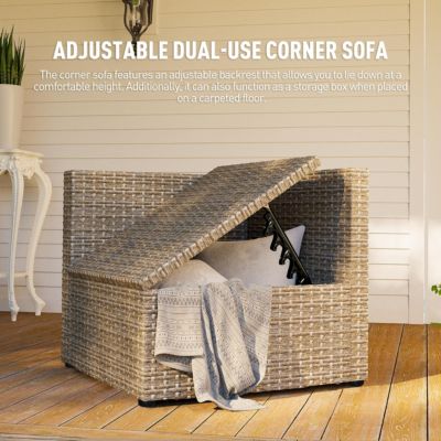 Gray 7-Piece Wicker Outdoor Sectional Set with Coffee Table and Cushions