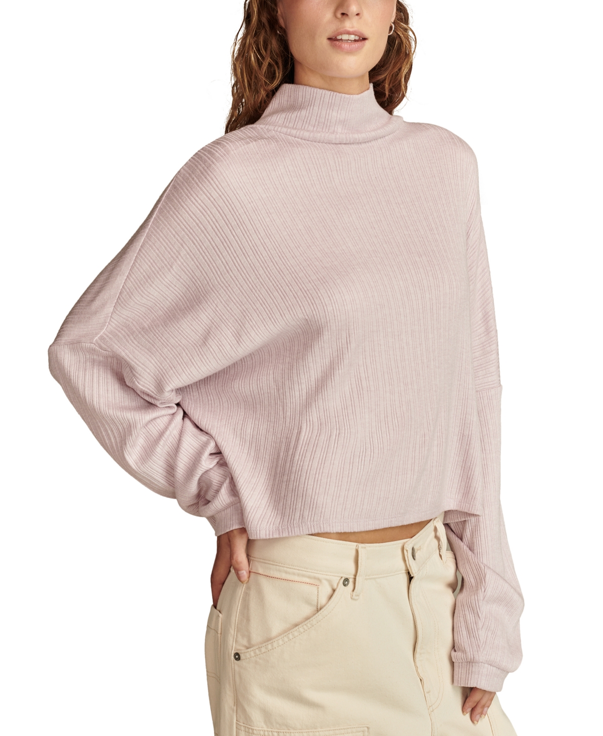 Shop Lucky Brand Women's Cloud Ribbed Knit Mock Neck Top In Pink