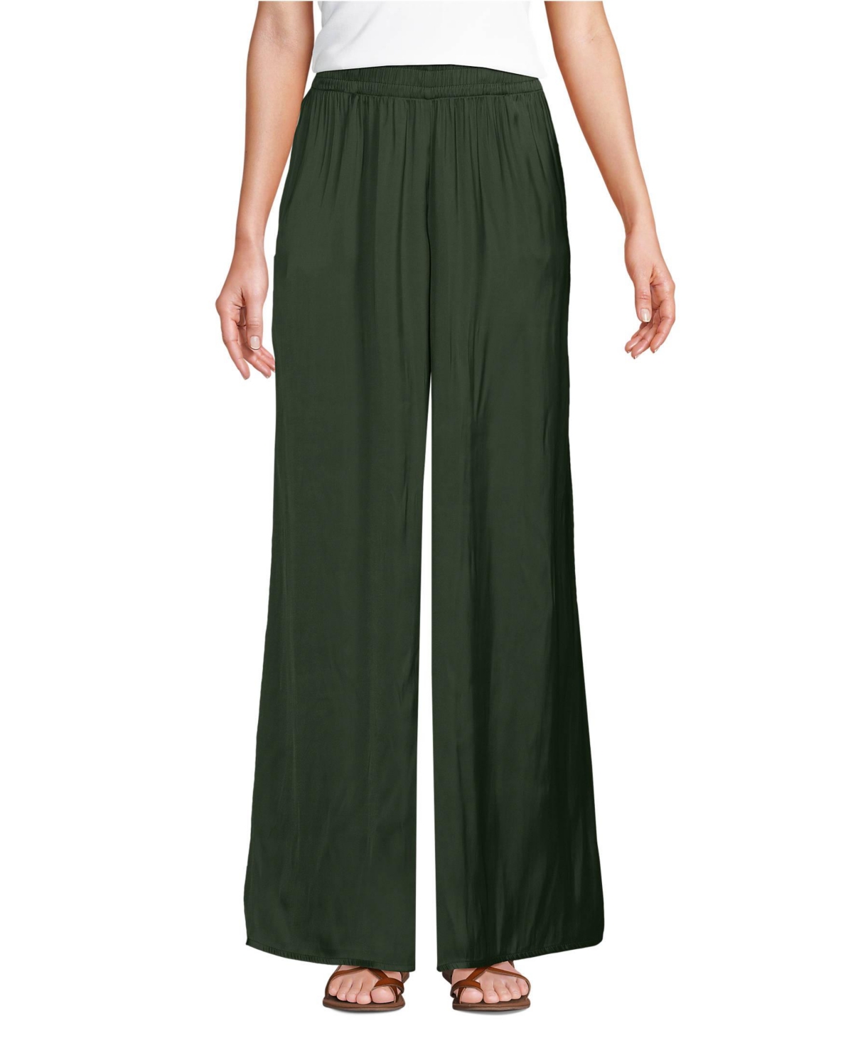 Women's Wide Leg Fluid Palazzo Pants - Fresh evergreen